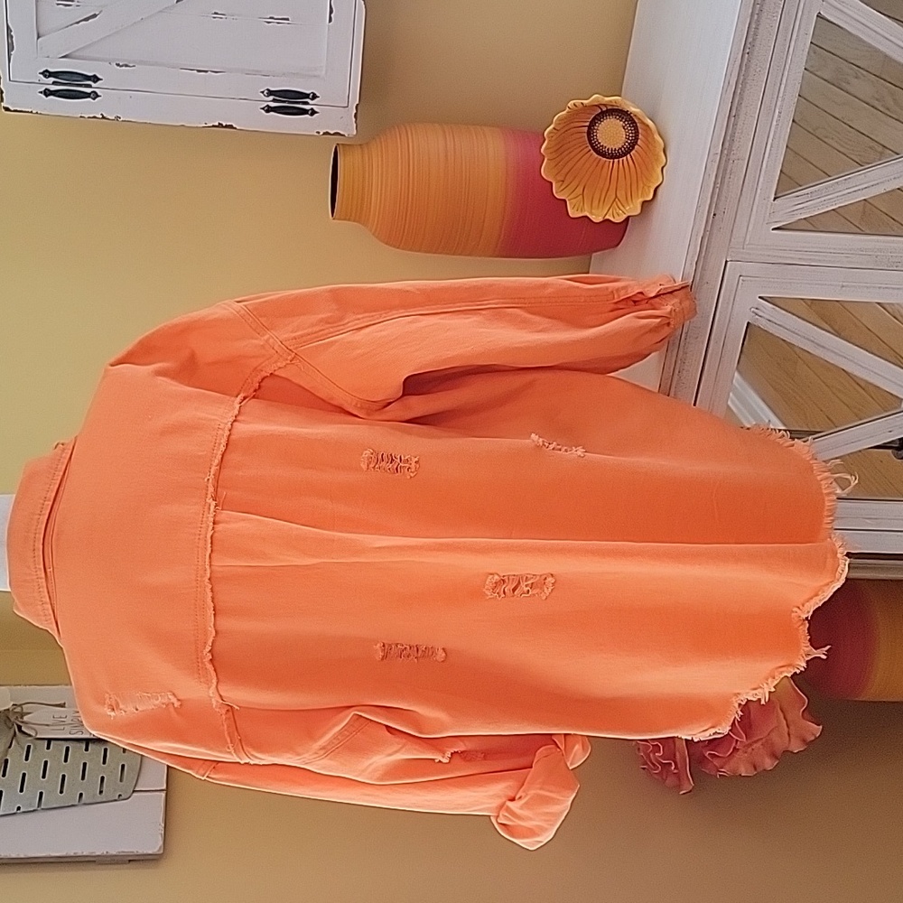 Distressed, button up, long sleeve shirt, layering top - Picture 6 of 9